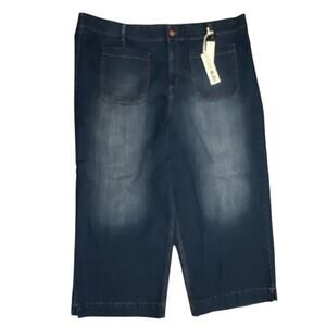 Code Bleu 22W Wide Leg Crop Jeans Blue Dart Big Pockets Button Zip Stretch Waist